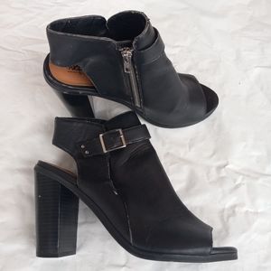 Mossimo Block Heel Black Leather Open Toe Size 10
